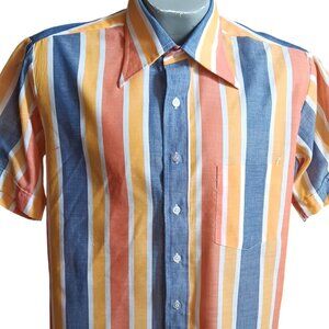 Medium Vintage 60's Beach Boys Mens Striped Surfer Hadway Short Sleeve Shirt